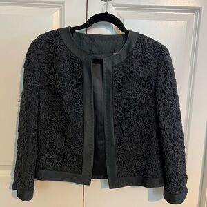 Saks Fifth Avenue black silk jacket with Intricate lace detailing